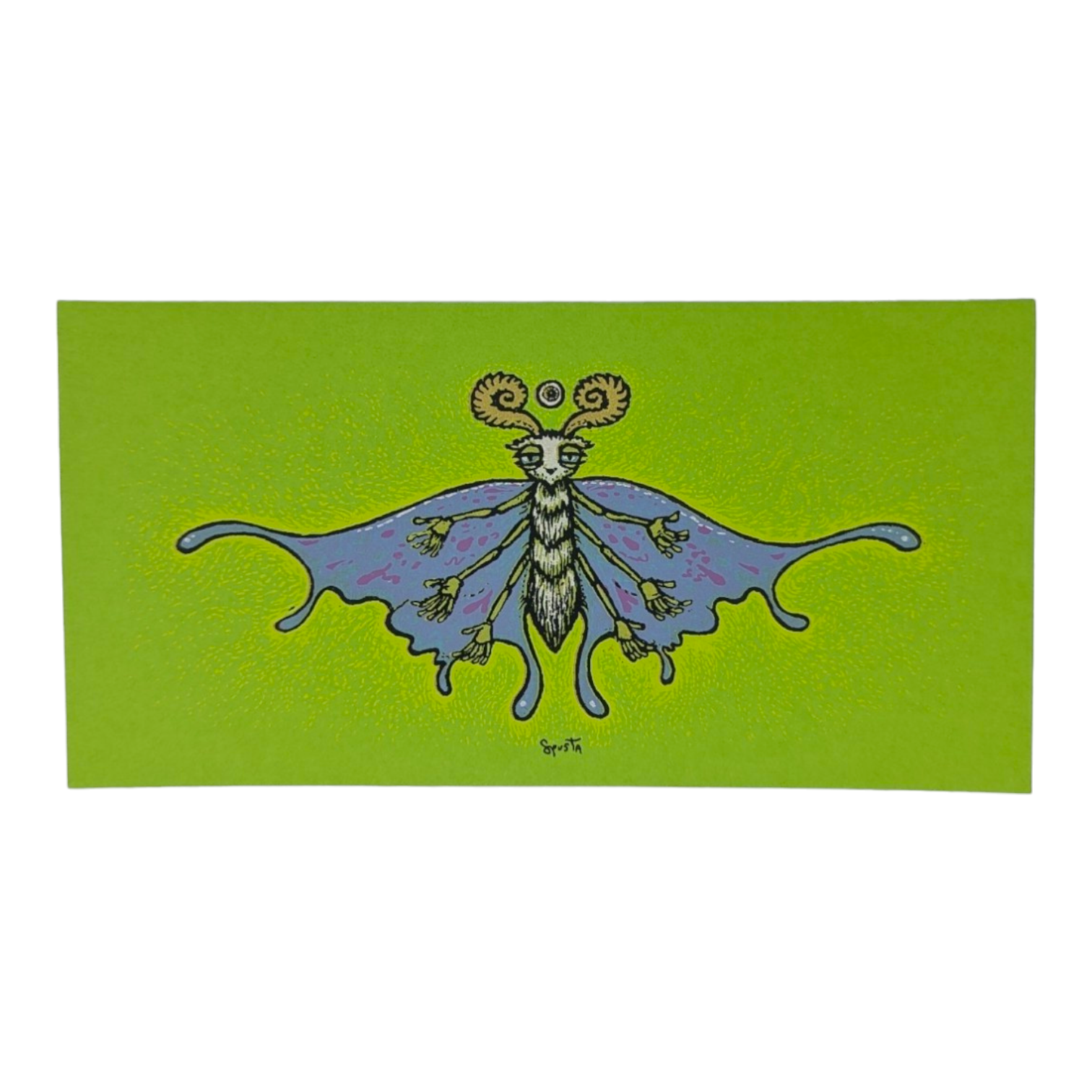 Marq Spusta Hug a Bug (Lime Green) Screen print  3 x 6 in  Plate signed