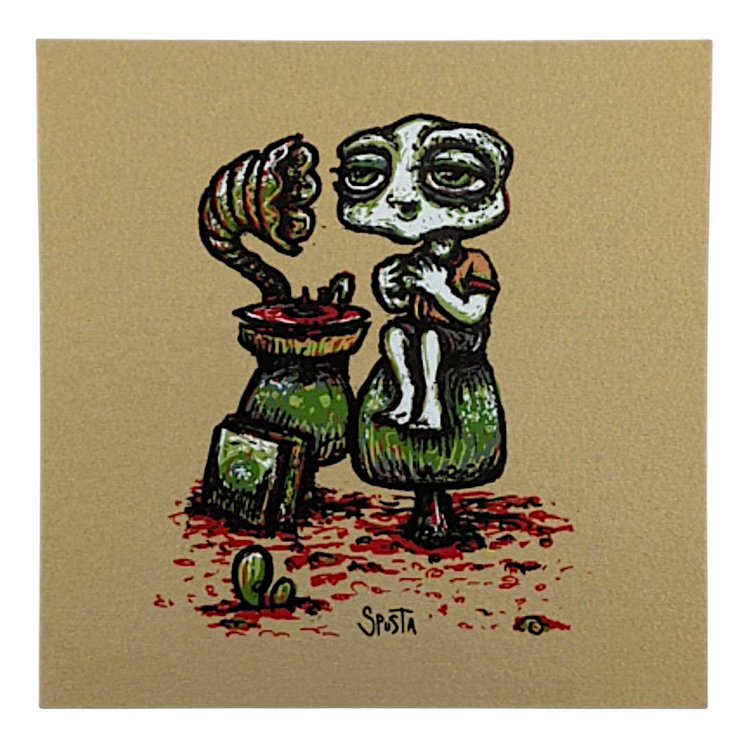 Marq Spusta Listener Dude (Listening Gold) Micro Print