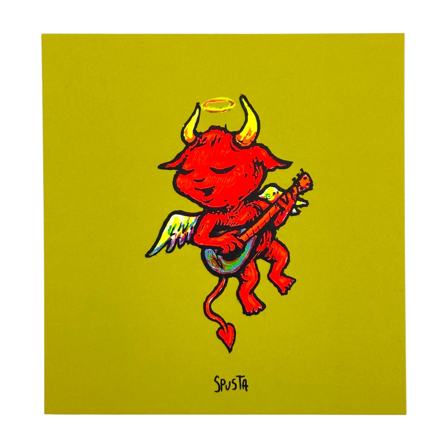 Marq Spusta "Mandolin Angel" (Chartreuse) Micro Print