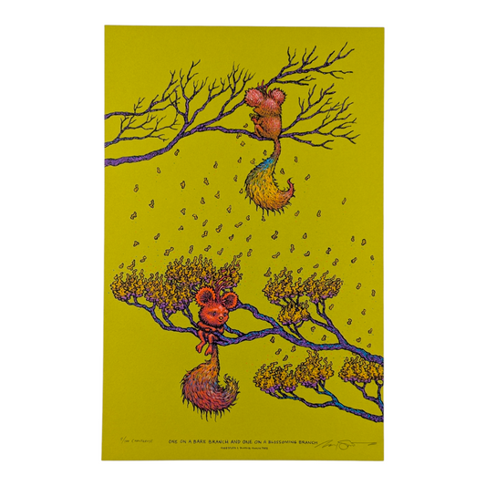 Marq Spusta "One on a Bare Branch and One on a Blossoming Branch (Chartreuse)" Print