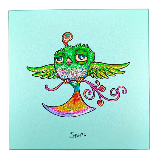 Marq Spusta Peace Branch Bird (Aqua Shimmer) Micro Print