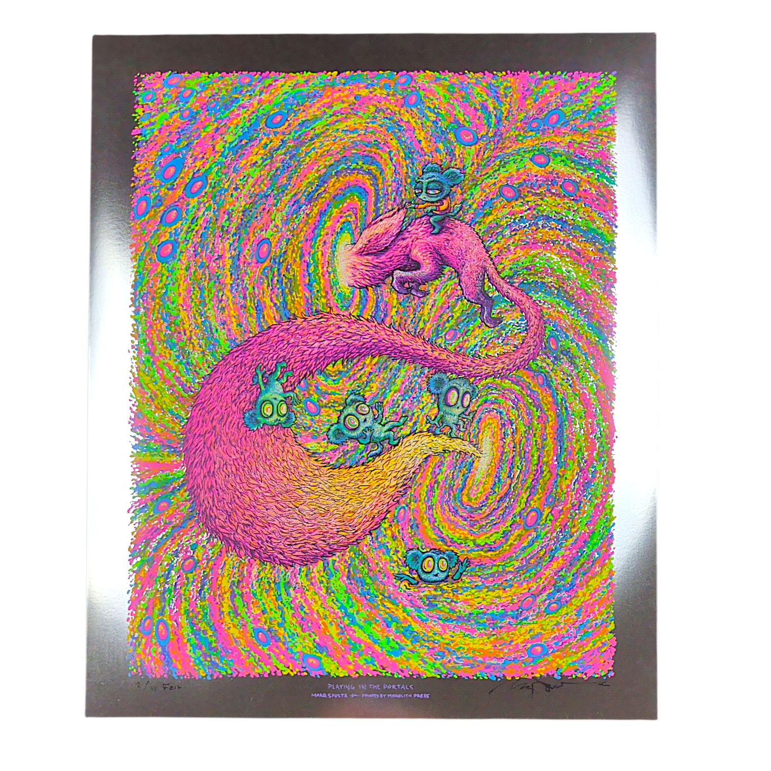 Marq Spusta
Playing in the Portals (Foil), 2024
Screen print 
14 x 17 in
Edition of 11

Hand Signed + numbered by the artist