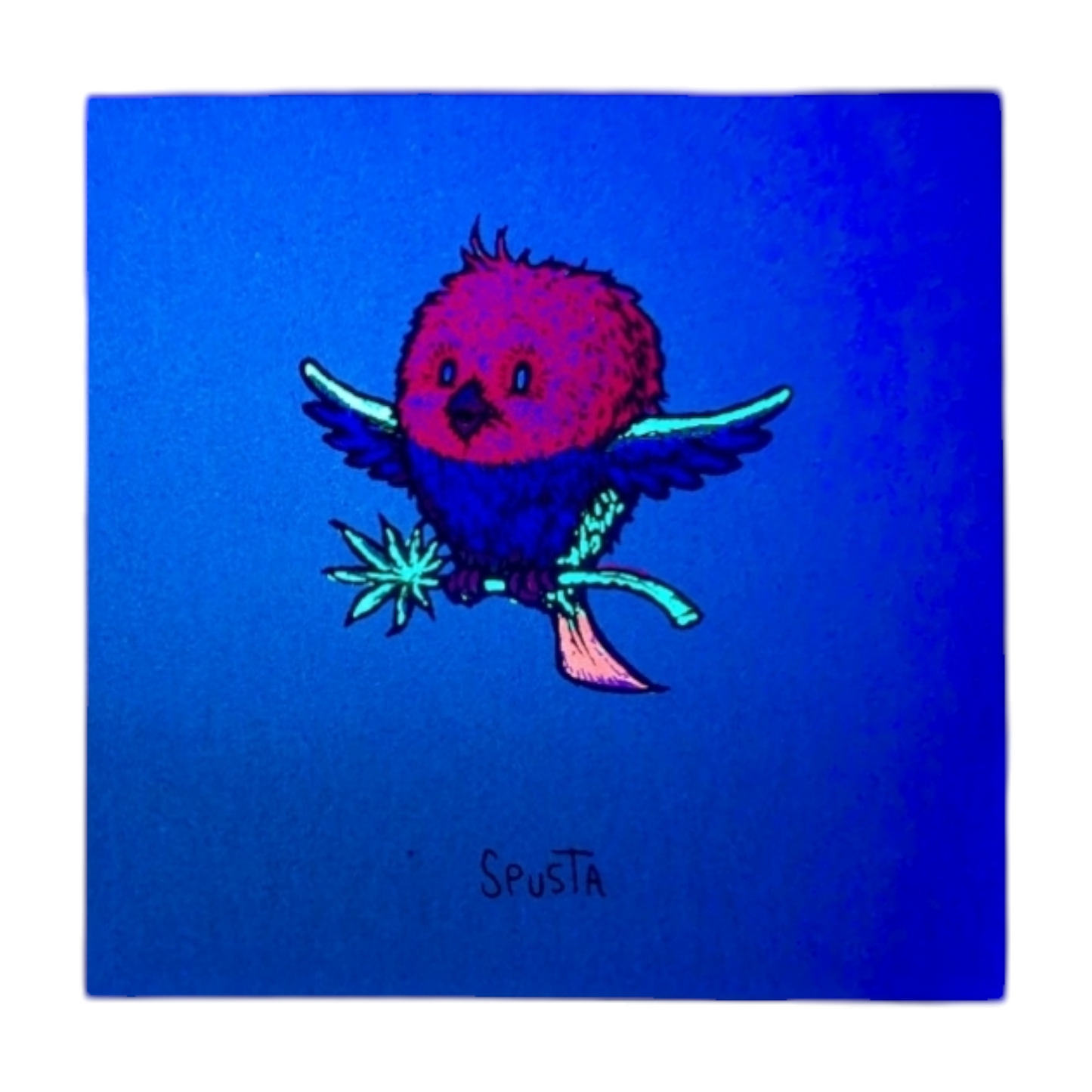 Pot Bird (Aqua Shimmer) Screen print  3 x 3 in  Plate signed. 