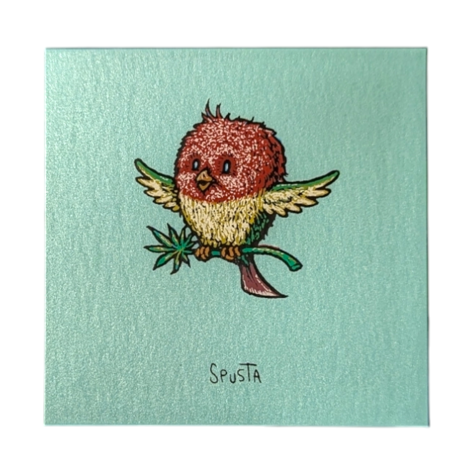 Pot Bird (Aqua Shimmer) Screen print  3 x 3 in  Plate signed. 