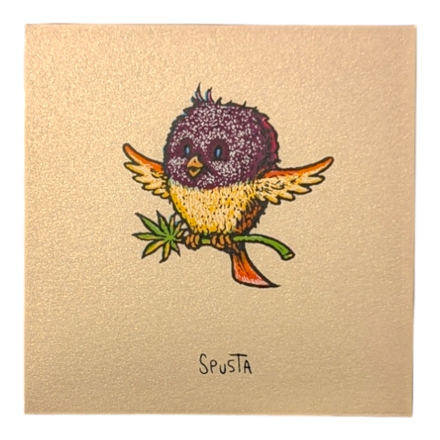 Marq Spusta Pot Bird (Nude Shimmer) Screen print  3 x 3 in  Plate signed. 