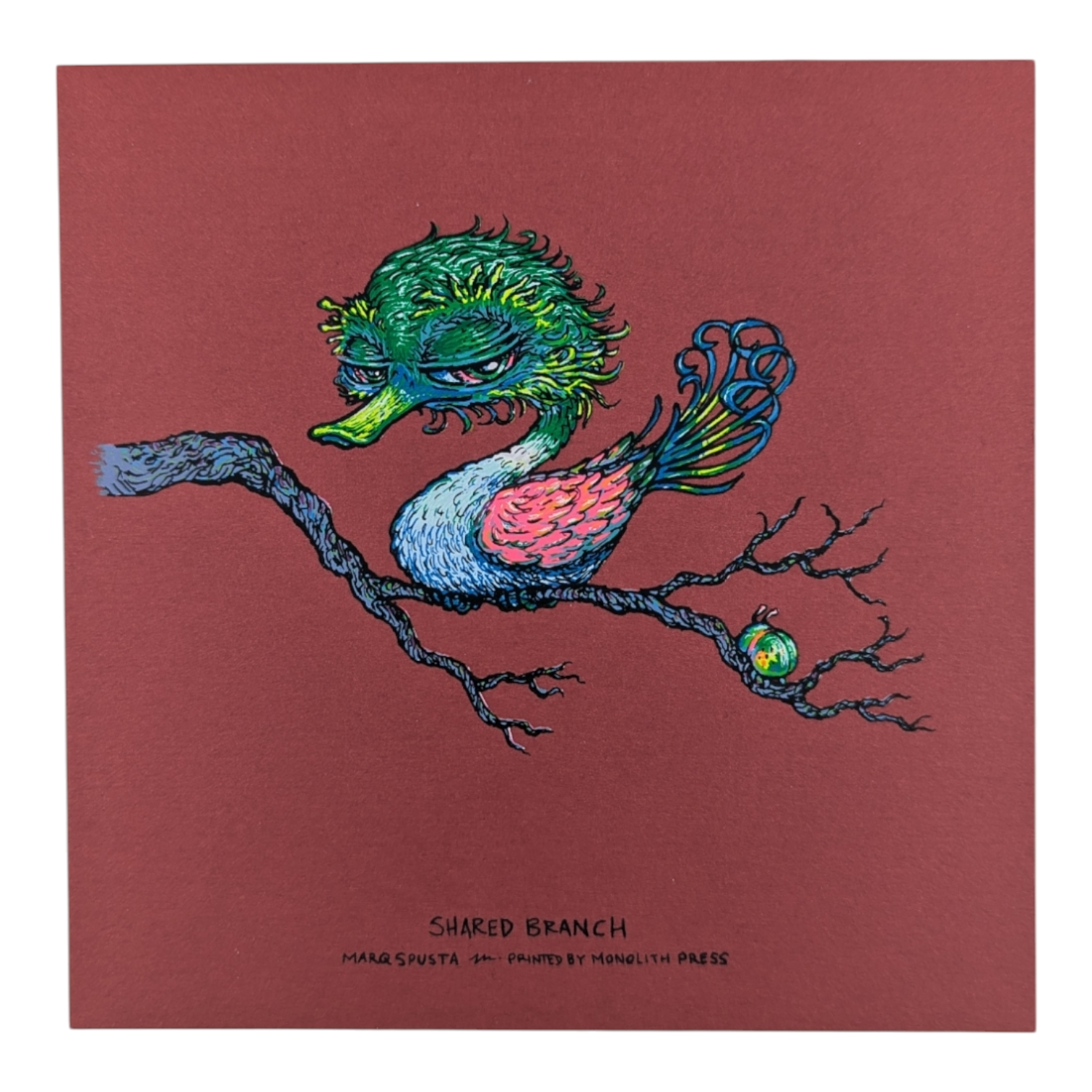 Marq Spusta
Shared Branch (Cranberry Shimmer), 2024
Screen print 
5 x 5 in

Plate signed.