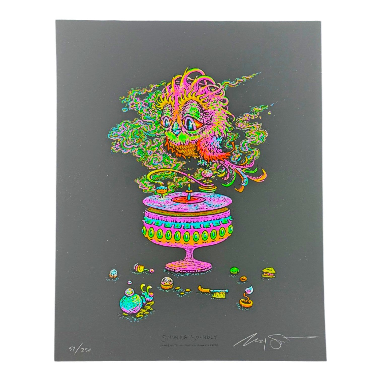 Marq Spusta "Spinning Soundly (Black Rubber)" Mini Print