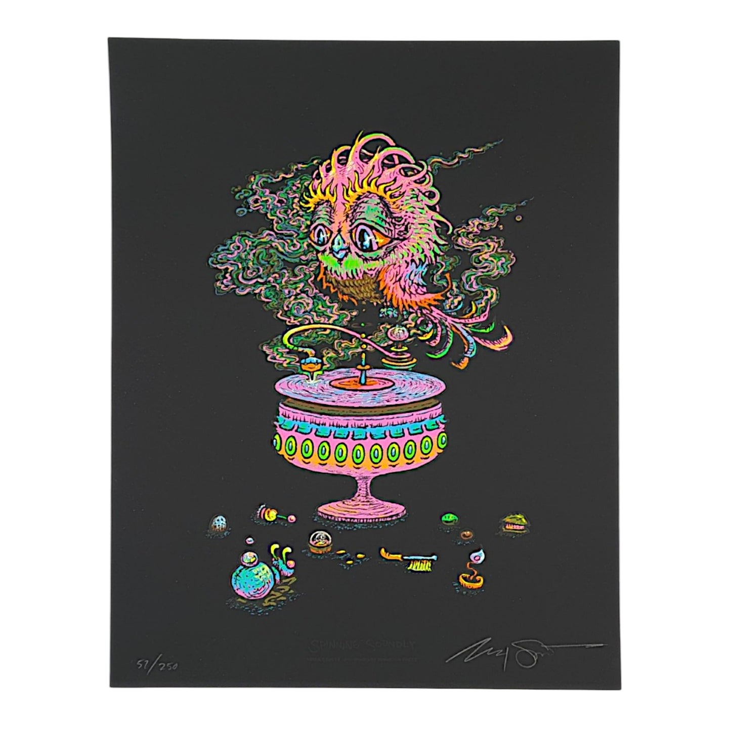 Marq Spusta
Spinning Soundly (Black Rubber), 2025
Screen print
11 x 14 in
Edition of 250

Hand signed + numbered by the artist