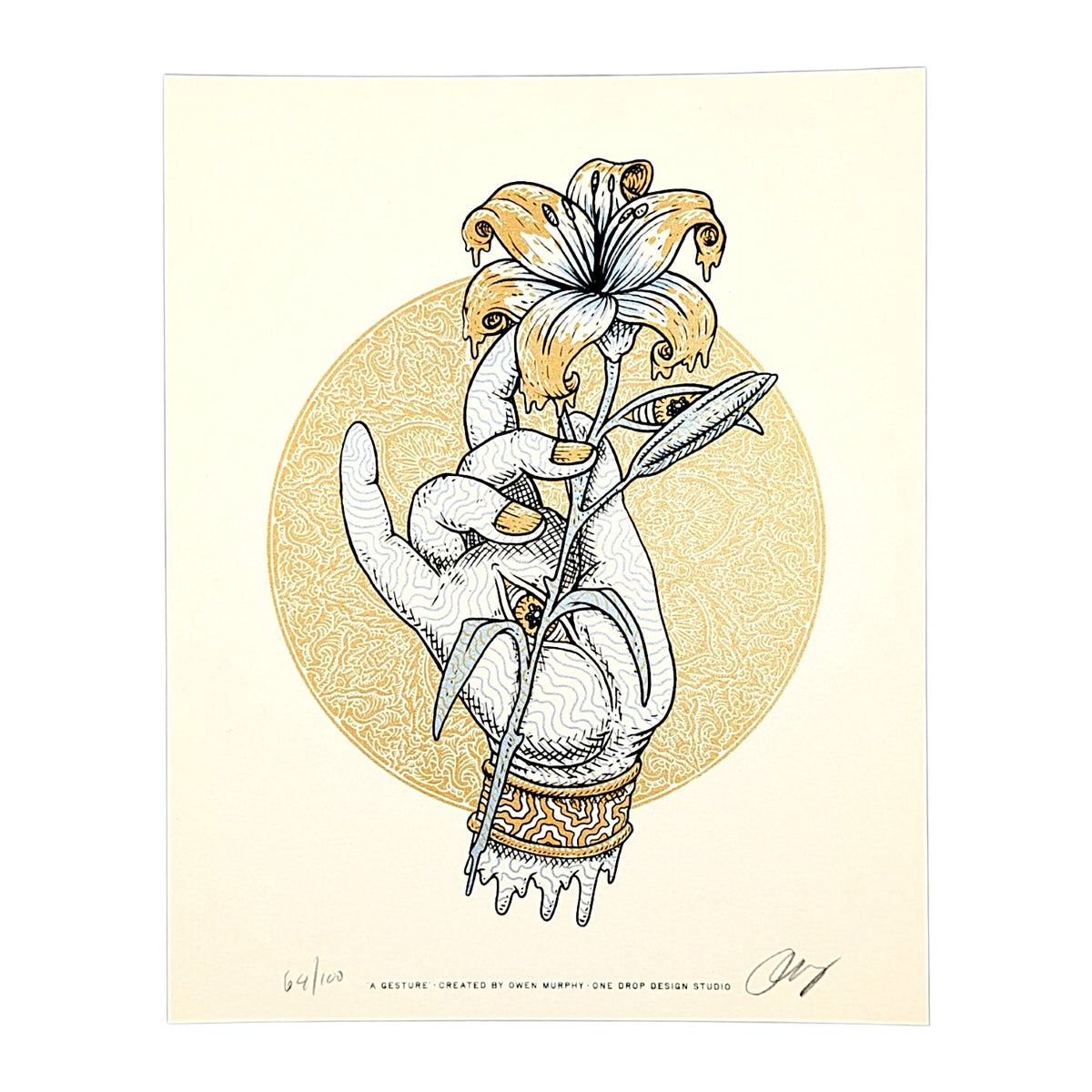 Owen Murphy
A Gesture, 2025
3 color screeprint with metallic gold ink
8 x 10 in
Edition of 100

Hand signed + numbered by the artist
