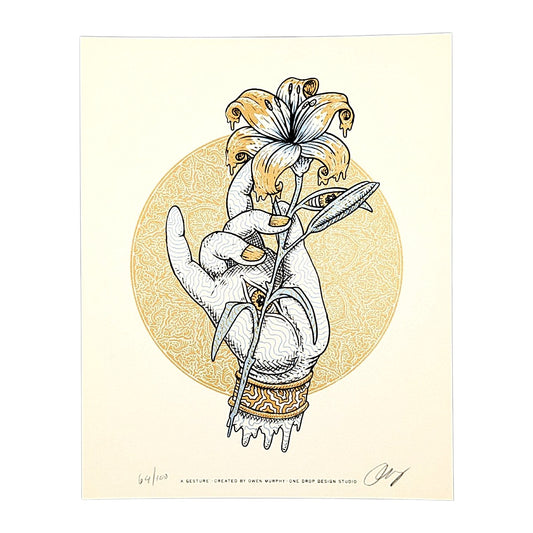 Owen Murphy
A Gesture, 2025
3 color screeprint with metallic gold ink
8 x 10 in
Edition of 100

Hand signed + numbered by the artist