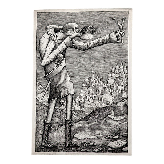 Phelgm Covid Catapult, 2026 Copper engraving 4.75 x 3.25 in Red Stamp - Full Run = Until Wear (200-500) Hand signed + stamped by the artist on verso