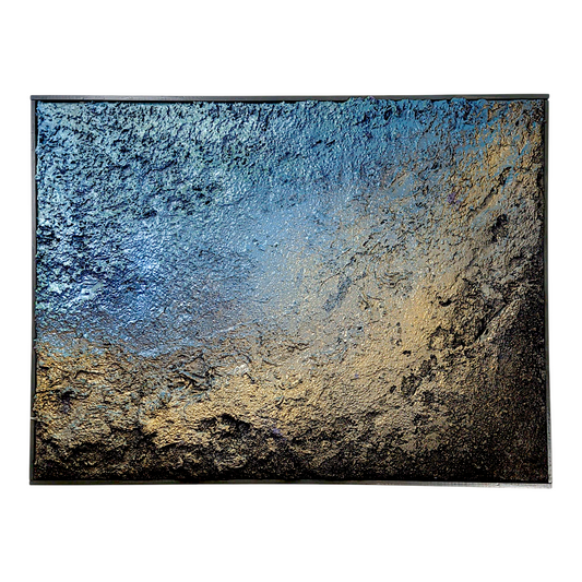 Rick Medina 
Elowah, 2022  
Mixed media on canvas
18 x 24 in

Hand signed + dated by the artist on verso. From Rick Medina's Celestial Core Samples series

Custom frame:

18.5 x 24.5 x 1.75 in
Custom framed by the artist
*These paintings are constructed without a specific orientation or directionality - the work moves like a compass, and can be displayed in any orientation. For additional viewpoints, please visit "Elowah" here