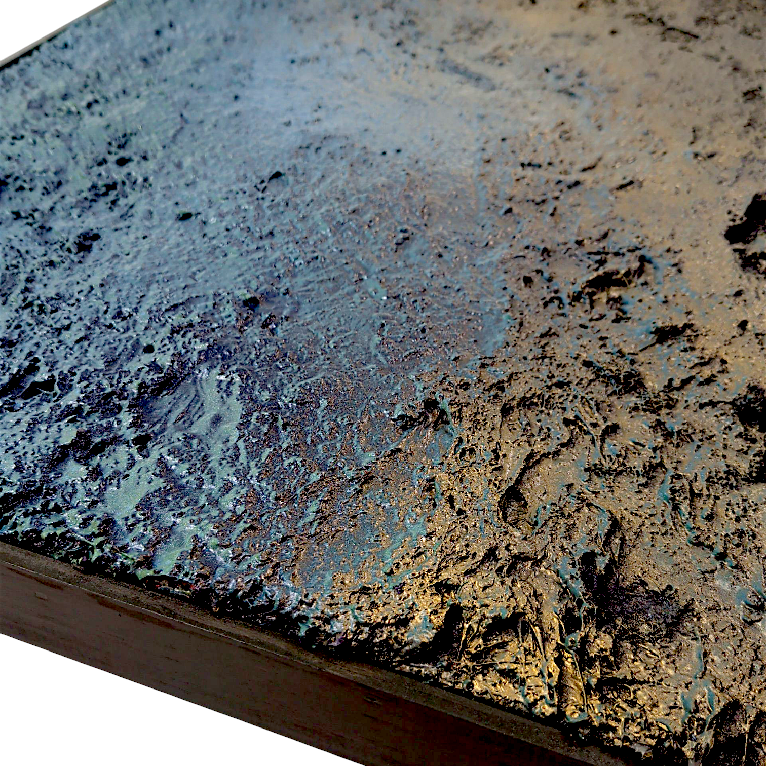 Rick Medina 
Elowah, 2022  
Mixed media on canvas
18 x 24 in

Hand signed + dated by the artist on verso. From Rick Medina's Celestial Core Samples series

Custom frame:

18.5 x 24.5 x 1.75 in
Custom framed by the artist
*These paintings are constructed without a specific orientation or directionality - the work moves like a compass, and can be displayed in any orientation. For additional viewpoints, please visit "Elowah" here