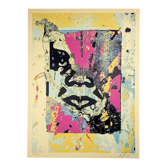 Shepard Fairey
Enhanced Disintegration (Pink), 2019
Screenprint on cream speckle tone paper
18 x 24
Edition of 350

Hand signed + numbered by the artist