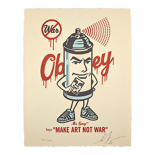 Shepard Fairey Mr. Spray, 2026 Letterpress on cream cotton paper with hand-deckled edges 10 x 13 in Edition of 450 Hand signed + numbered by the artist. Accompanied by Digital Certificate of Authenticity provided by Verisart.