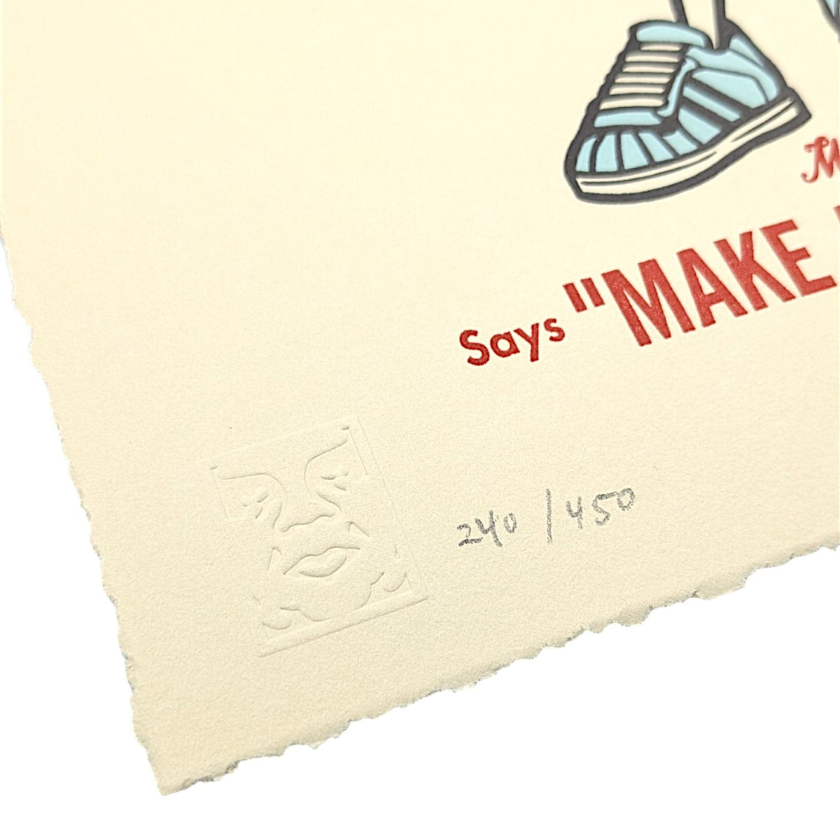 Shepard Fairey Mr. Spray, 2026 Letterpress on cream cotton paper with hand-deckled edges 10 x 13 in Edition of 450 Hand signed + numbered by the artist. Accompanied by Digital Certificate of Authenticity provided by Verisart.