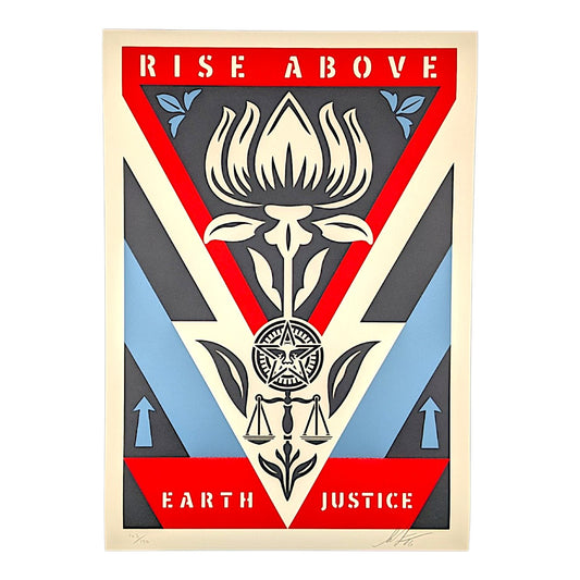 Shepard Fairey
Rise Above Earth Justice (Red), 2026
Three-color screenprint on Somerset Velvet Buff
16.7 × 24.5 inches
Edition of 150

Hand signed + numbered by the artist