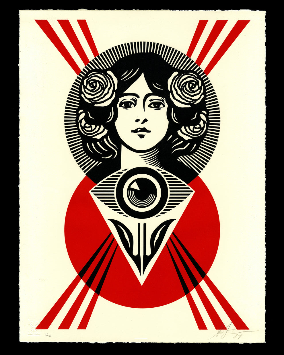 Shepard Fairey
Third Eye Open, 2024
Letterpress on cream cotton rag paper with hand-deckled edges
15.25 x 20.5 in
Edition of 450

Hand Signed & Numbered by the artist. Accompanied by Digital Certificate of Authenticity provided by Verisart.