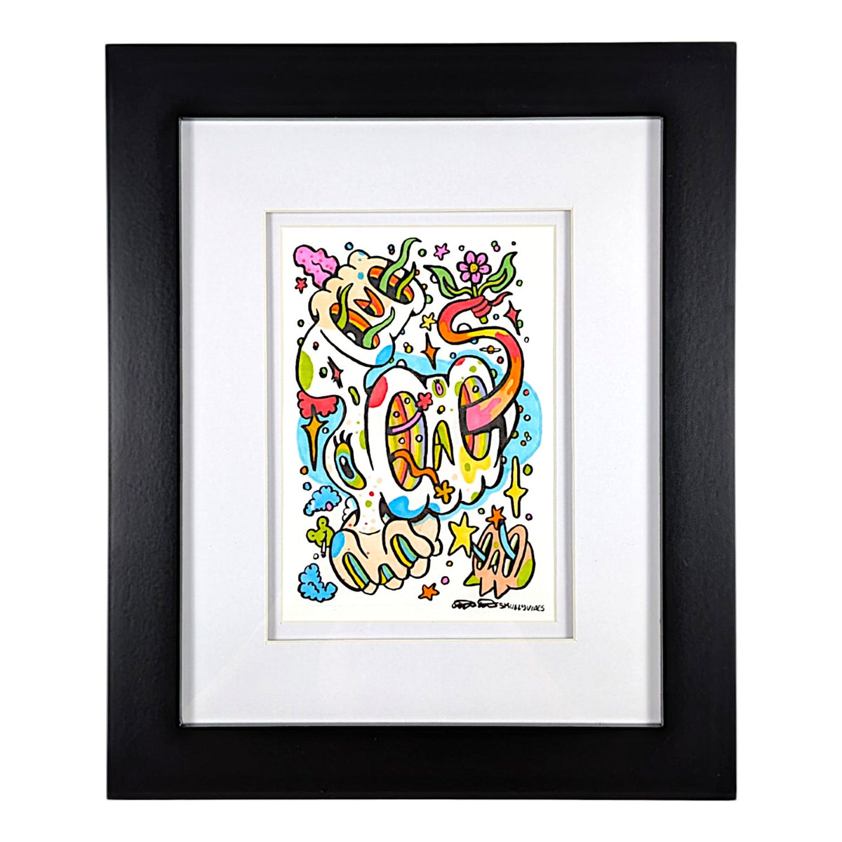 Skully Vibes All Together Now, 2026 Ink and Copic Marker on Bristol 5 x 7 in | 10 x 12 in framed Hand signed by the artist