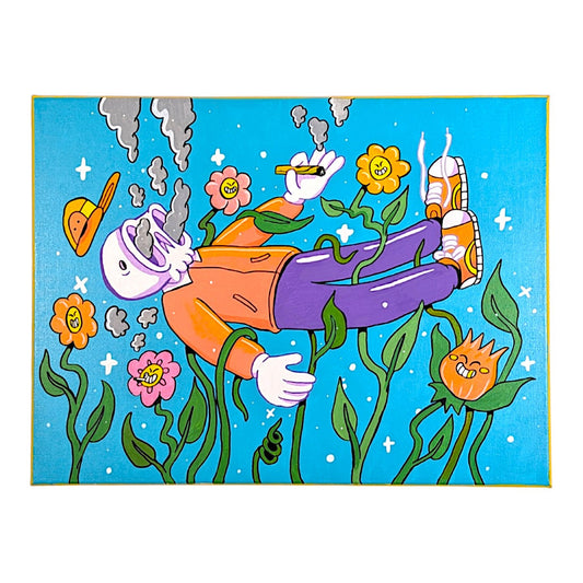 Skully Vibes
Falling through Flowers, 2022
Acrylic on canvas
24 x 18 in

Hand signed, dated + doodled by the artist on verso