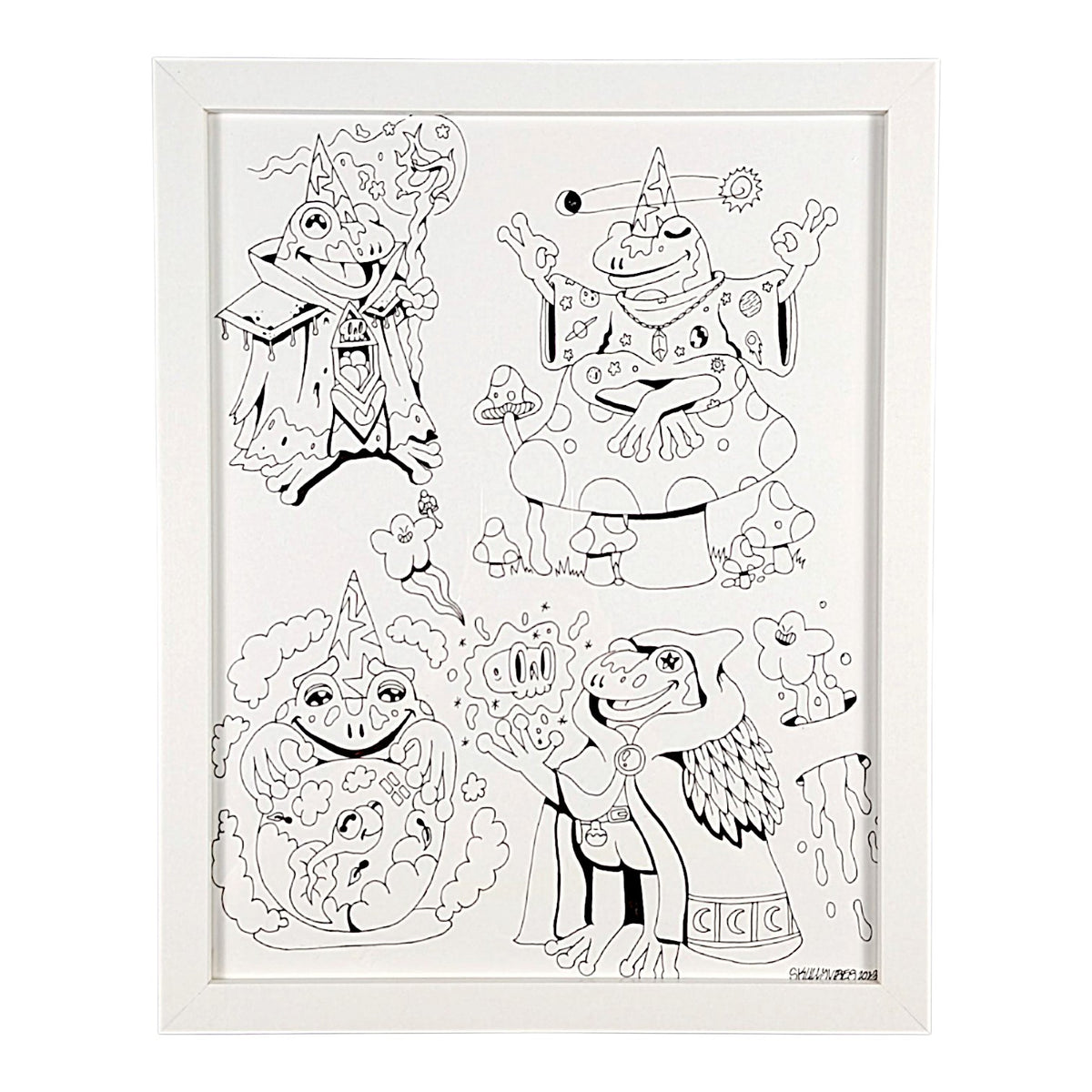 Skully Vibes Froggy Wizards, 2025 Ink on Bristol 11 x 14 in loose | 12 x 15 in framed Hand signed + dated by the artist