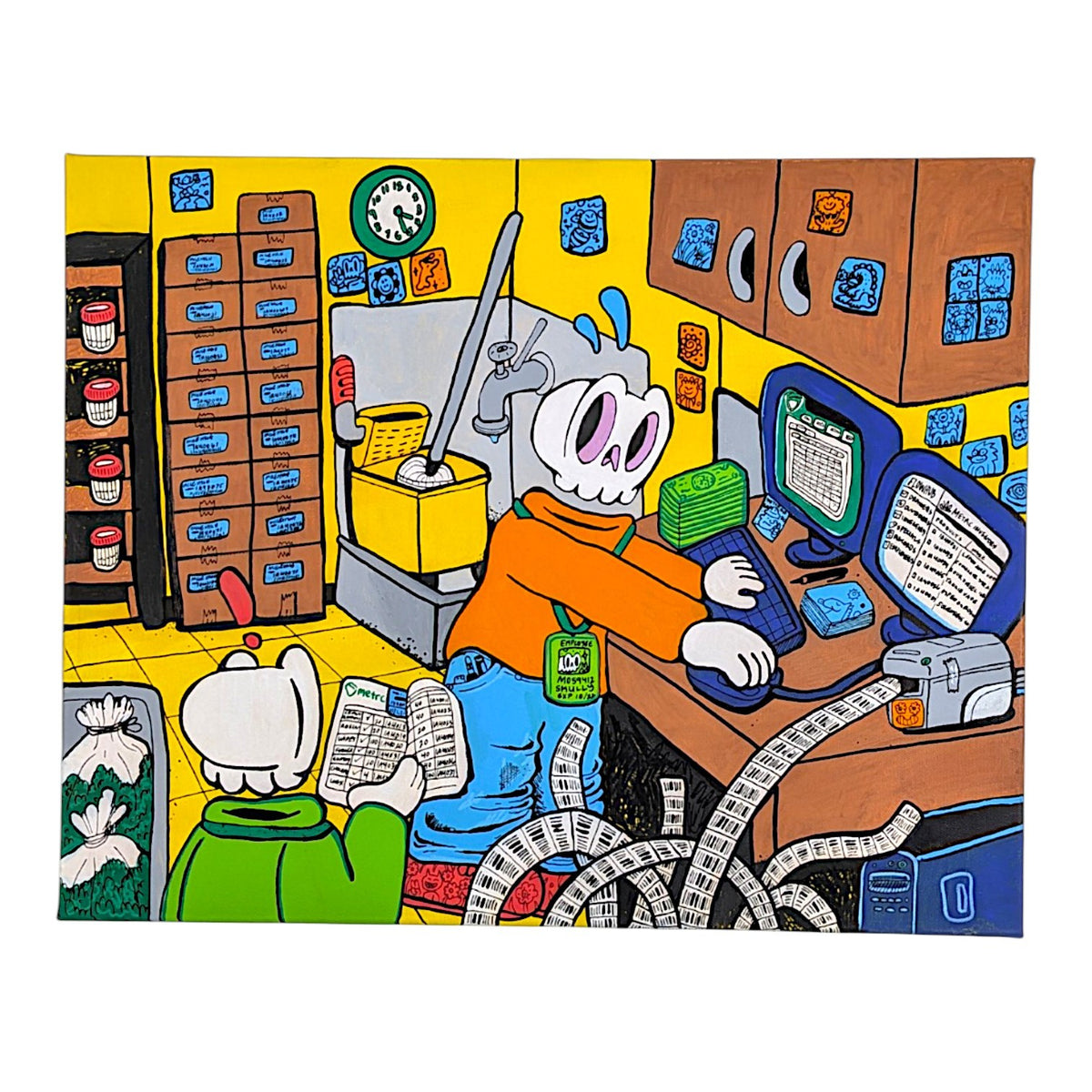 Skully Vibes
Why are you here?, 2026
Acrylic on canvas
16 x 20 in

Hand signed, titled, dated + doodled by the artist on verso