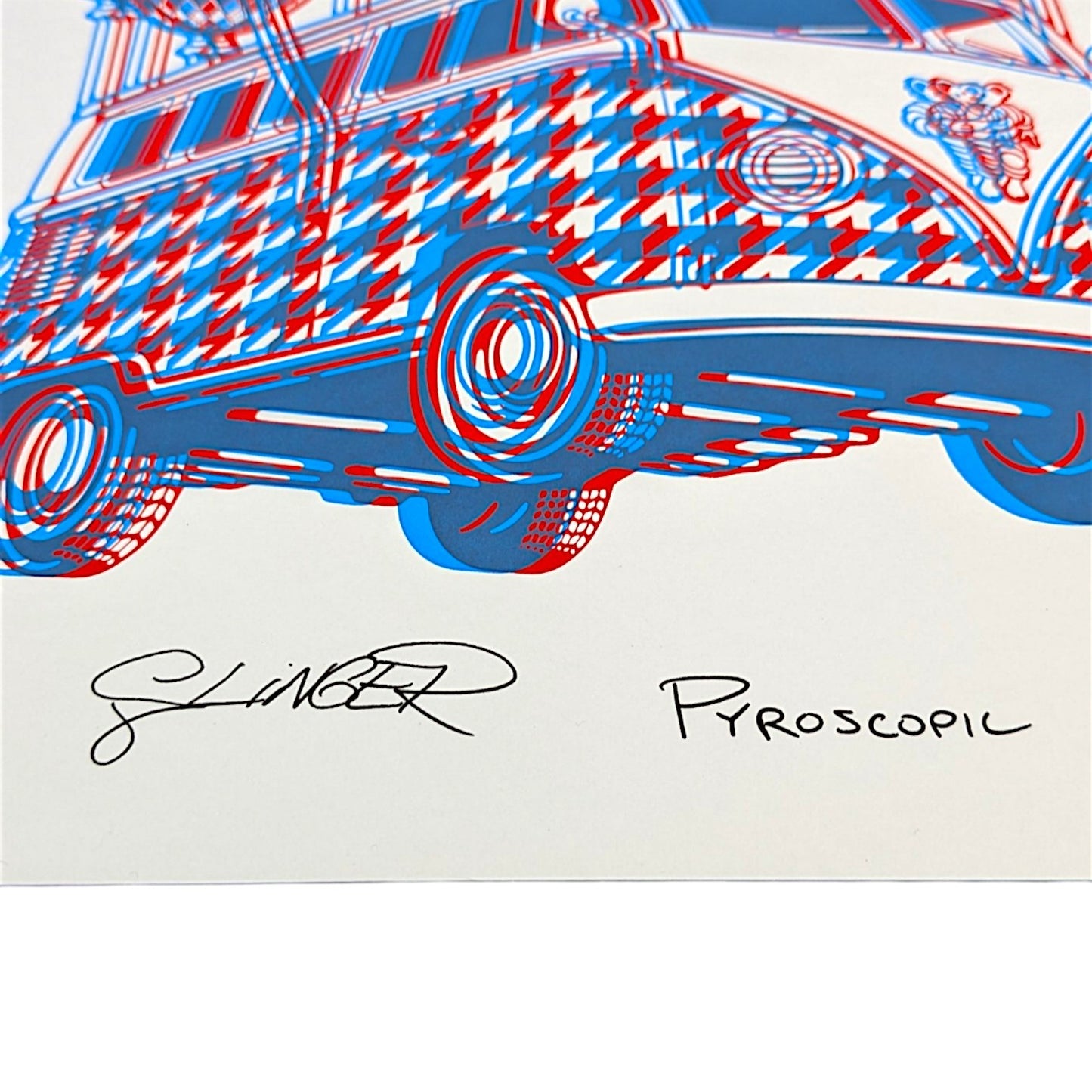 Slinger x Pyroscopic 3D Slinger Bus, 2026 Screenprint on 300 gsm archival paper 11 x 14 in Edition of 35 Hand signed, numbered + dated by the artists