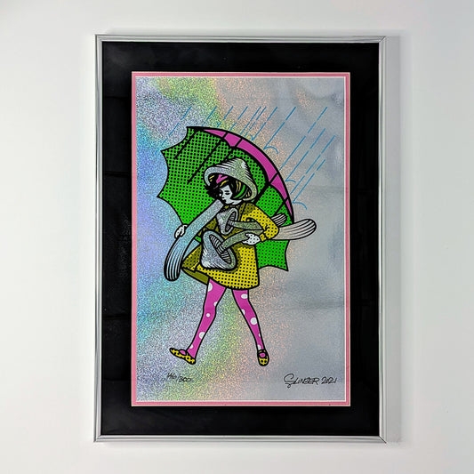 Slinger x Pyroscopic
Neon Shroom Girl, 2020
Archival Pigment Print on Holographic Sparkle Foil
11 x 17 in
Edition of 300

Signed, Numbered + Dated by the artist.

Custom Frame: 
14.75 x 20.5 x 1 in
Tru Vue Conservation Grade 99% UV Protection Plexiglass