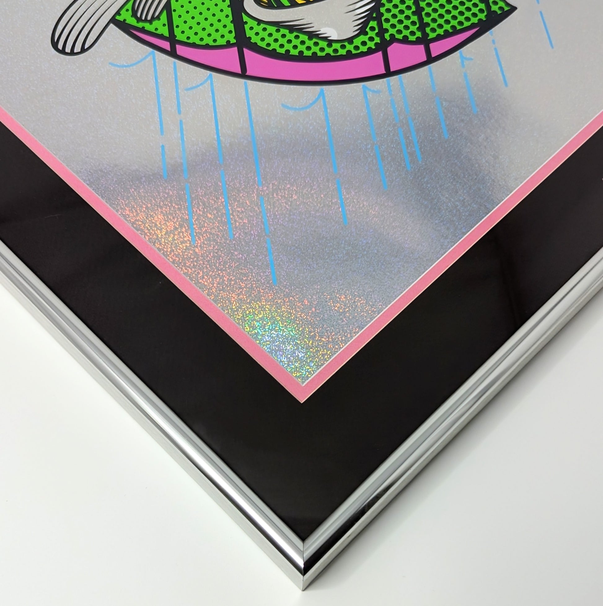 Slinger x Pyroscopic
Neon Shroom Girl, 2020
Archival Pigment Print on Holographic Sparkle Foil
11 x 17 in
Edition of 300

Signed, Numbered + Dated by the artist.

Custom Frame: 
14.75 x 20.5 x 1 in
Tru Vue Conservation Grade 99% UV Protection Plexiglass