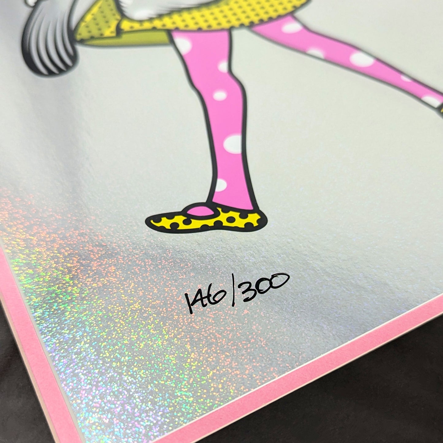 Slinger x Pyroscopic
Neon Shroom Girl, 2020
Archival Pigment Print on Holographic Sparkle Foil
11 x 17 in
Edition of 300

Signed, Numbered + Dated by the artist.

Custom Frame: 
14.75 x 20.5 x 1 in
Tru Vue Conservation Grade 99% UV Protection Plexiglass