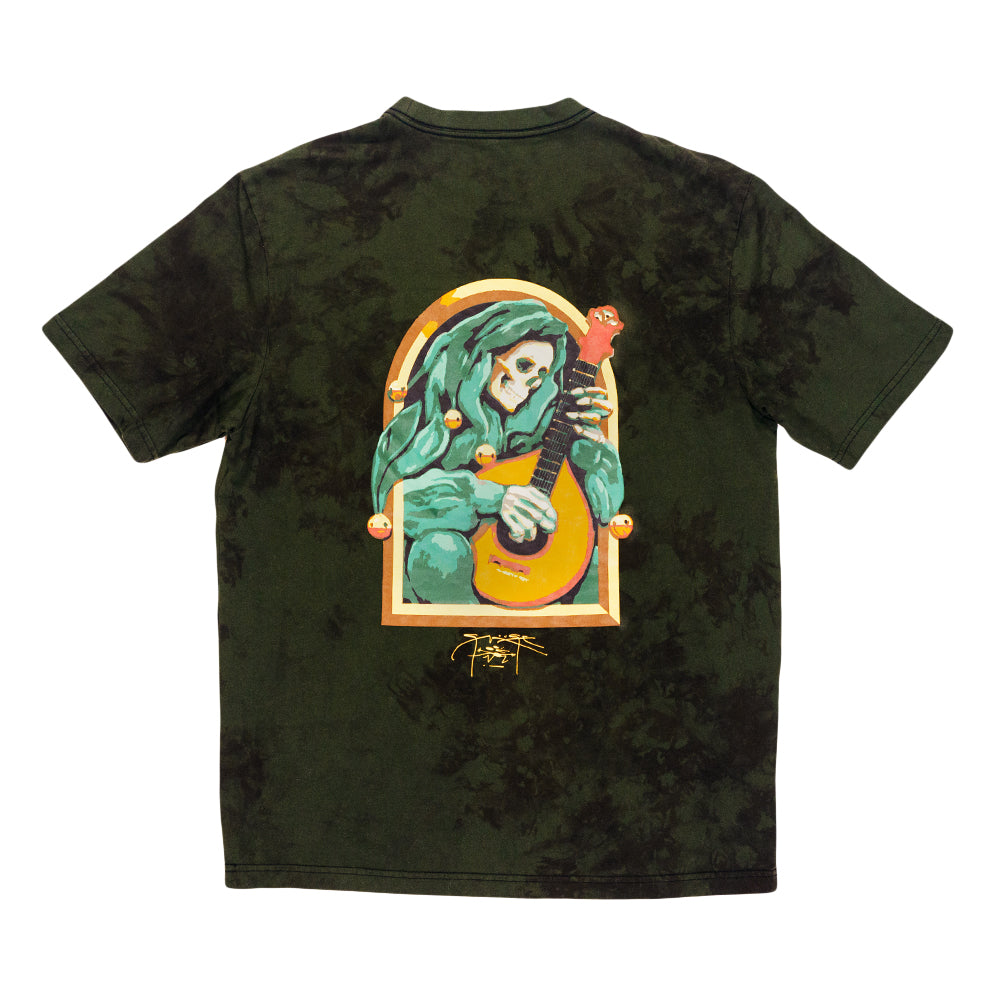 Stanley Mouse x Grassroots Mandolin Jester Never Summer Green Dyed T Shirt
- Tie Dyed Cotton
- Screen print Artwork
- Limited Edition of 300