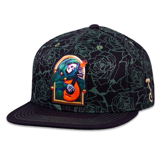 Stanley Mouse x Grassroots Mandolin Jester Never Summer Green Rose Fitted Hat
- Cotton Panels & Brim
- Screen Printed Design
- Sublimation Printing
- Square Brim
- Satin Lining 
- Stash Pocket
- Fitted Closure
- Limited Edition of 210