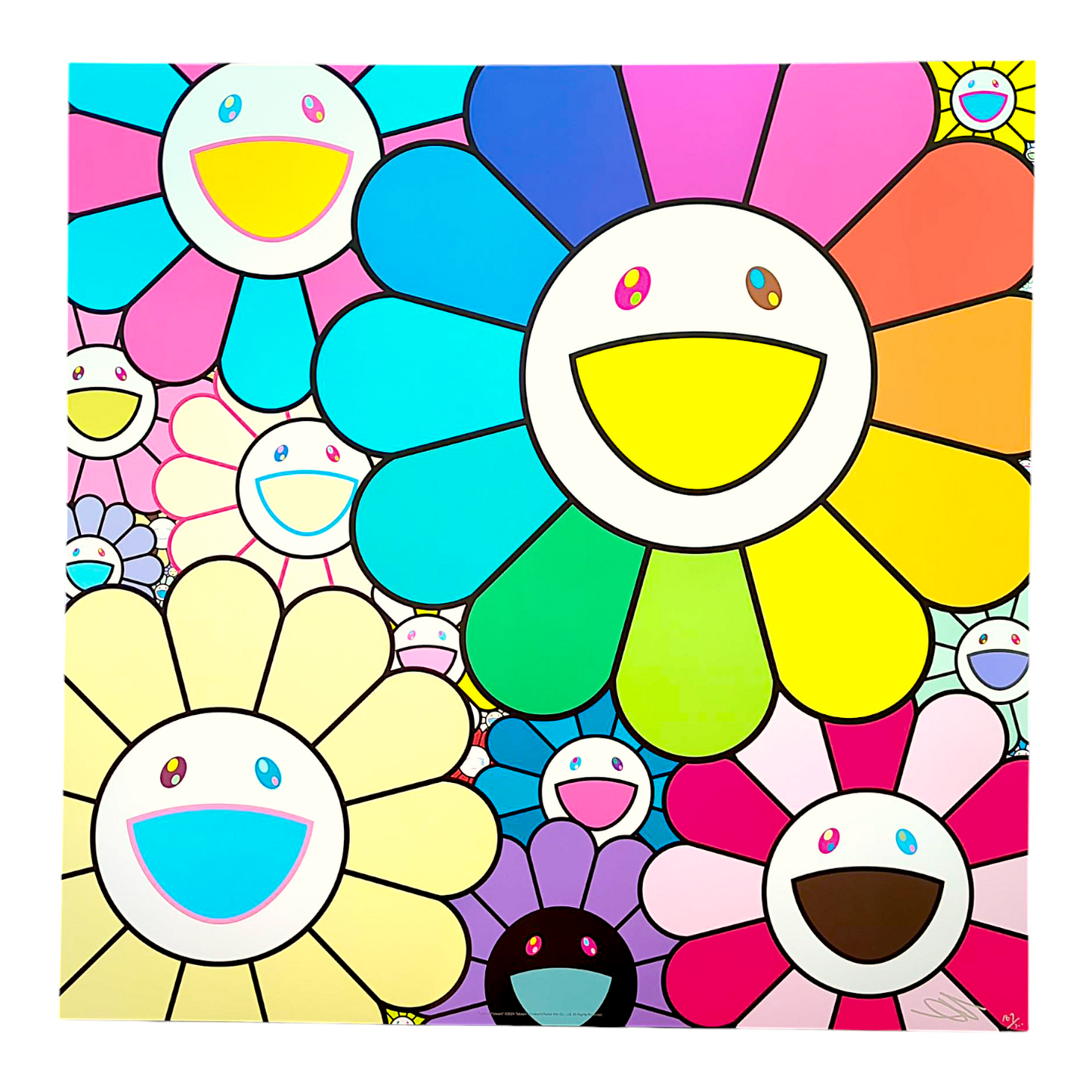Takashi Murakami 
Lots of Flowers, 2025 
Offset lithograph + high gloss varnishing 
23.62 x 23.62 in
Edition of 300 

Hand signed + numbered by the artist 