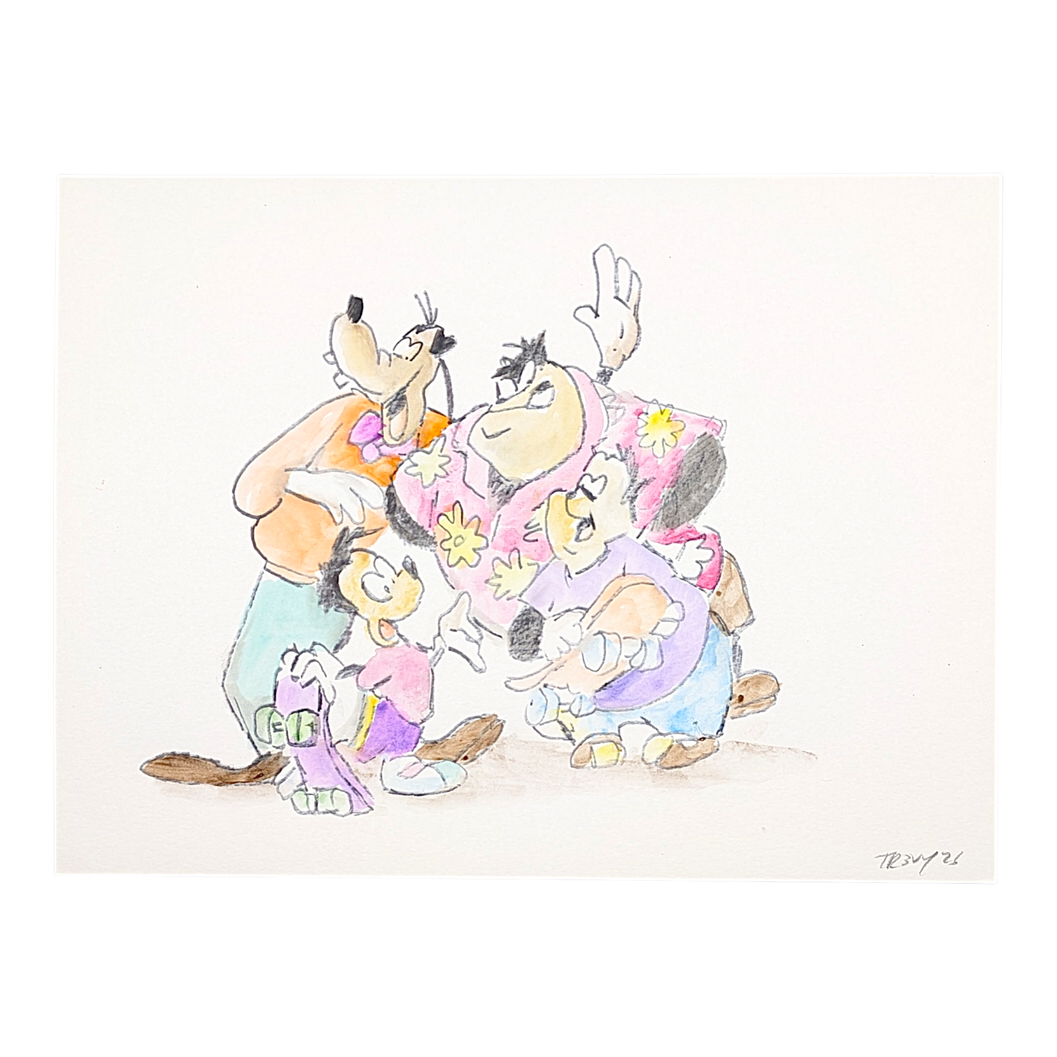 Trevy Metal Forever Goofy, 2026 Watercolor on paper 9 x 12 in Hand signed + dated by the artist