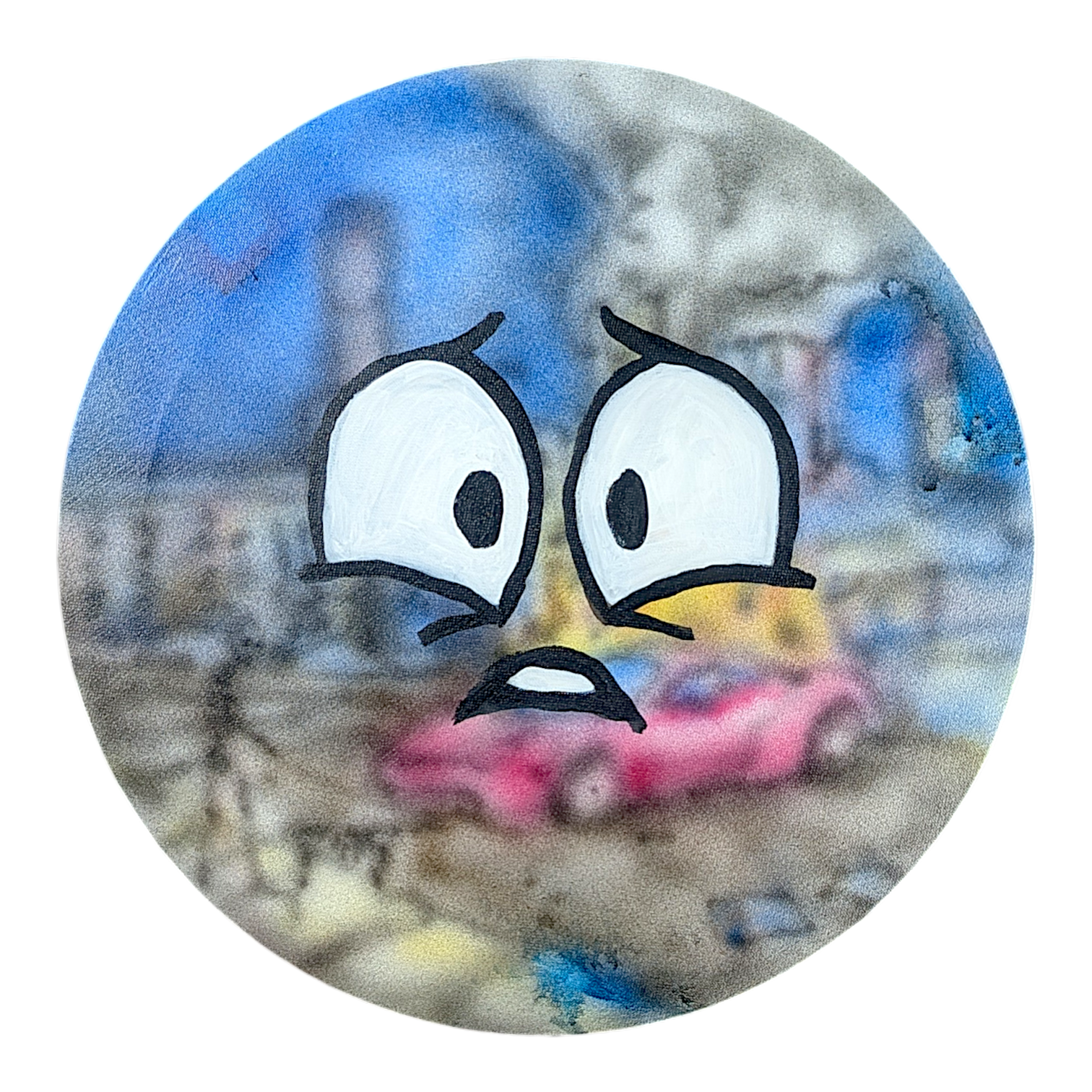 Trevy Metal
Last Resort, 2026
Acrylic paint + airbrush on canvas
16 in diameter

Hand signed by the artist on verso