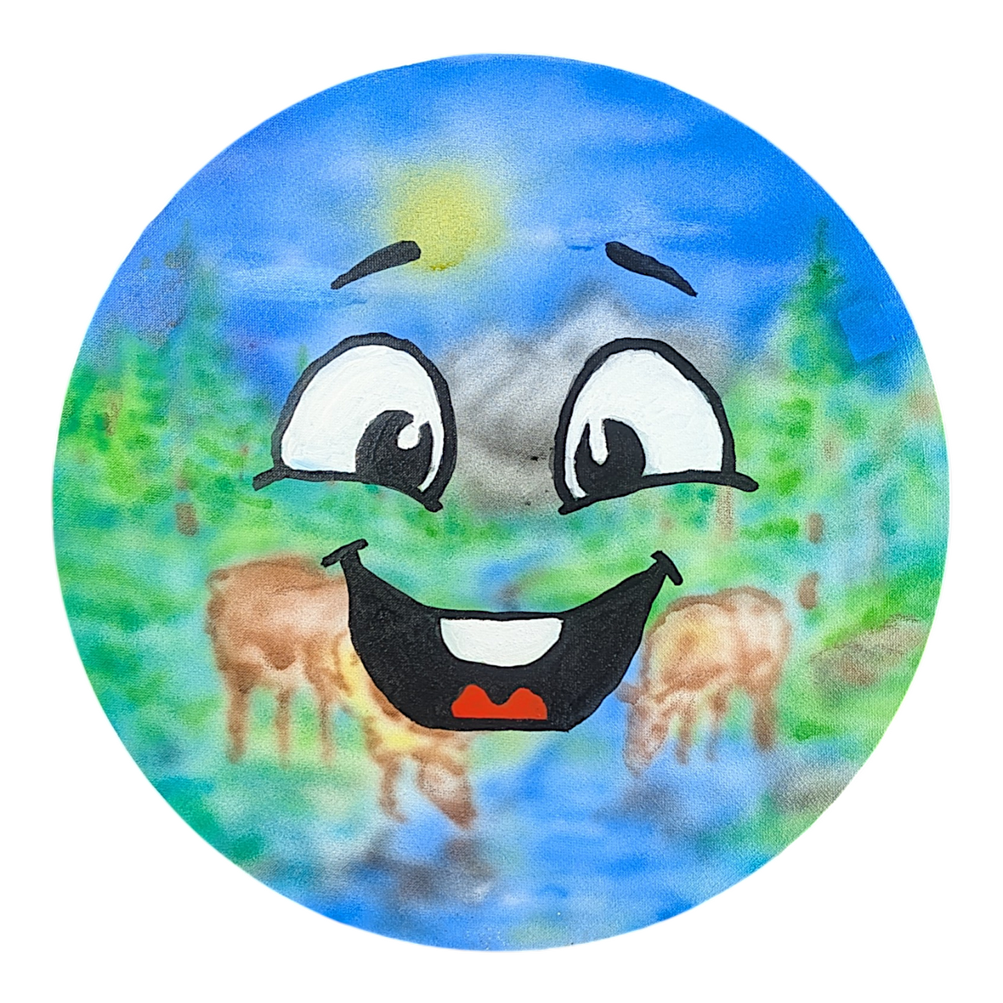 Trevy Metal
Nature Smiles, 2026
Acrylic paint + airbrush on canvas
16 in diameter

Hand signed + dated by the artist on verso