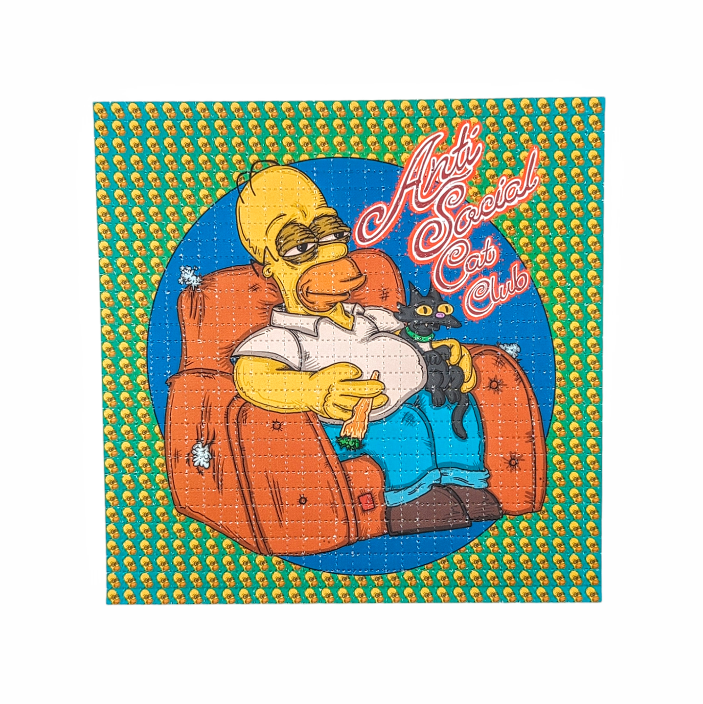 Vincent Gordon
Anti Social Cat Club (Homer), 2024
Archival Pigment Print on Perforated Blotter Paper
7.75 x 7.75 in
Edition of 100

Hand Signed + Numbered by the artist. Perforated and published by Zane Kesey in Pleasant Hill, OR.