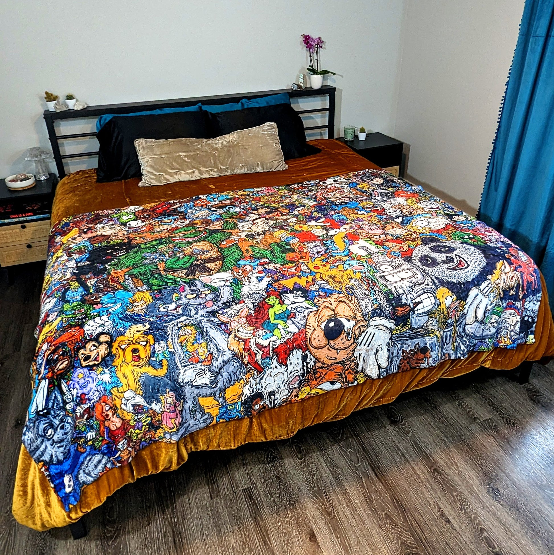 Vincent Gordon "Cartoon Gumbo" Blanket - Double Sided (Vertical & Horizontal)

Featuring both horizontal and vertical oriented sides
Approx. 80 x 60 in
100% Polyester Fleece
During a 4 month period in 2018, Vincent spent a total of 700 hours at 10+ festivals in 5 different states to create the imagery featured on this blanket.
SHARE