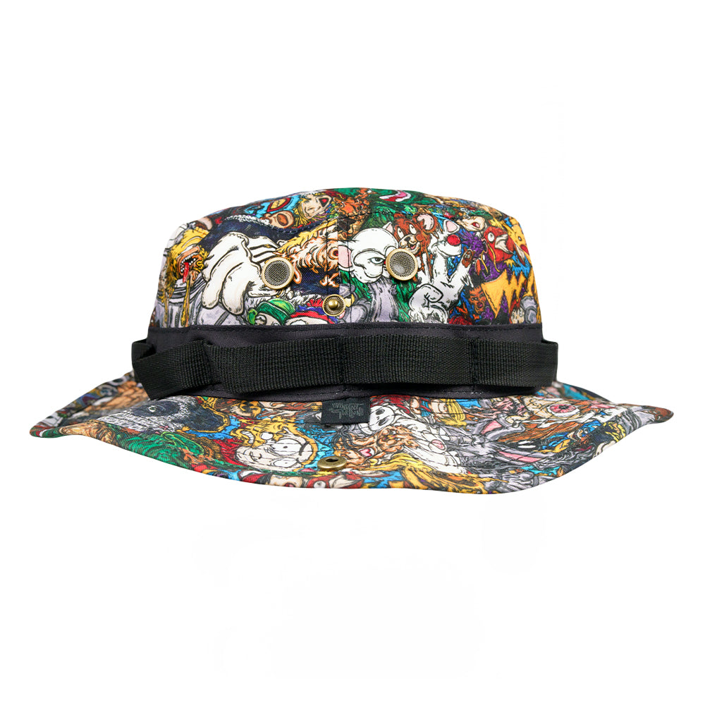 Vincent Gordon x Grassroots Cartoon Gumbo Boonie Hat 
- Sublimation Printing 
- Nylon Storage Strap 
- Adjustable Cord 
- Satin Lining 
- Stash Pocket 
- Limited Edition of 200 