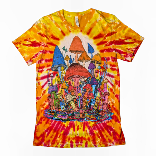 Vincent Gordon Melty Mushrooms Tie-Dye T Shirt
Sublimated image
100% Polyester

Unisex
Crew neck

Due to the handmade nature of tie-dye, there may be some variation in color. This item runs small. Please order one size larger than your normal size.