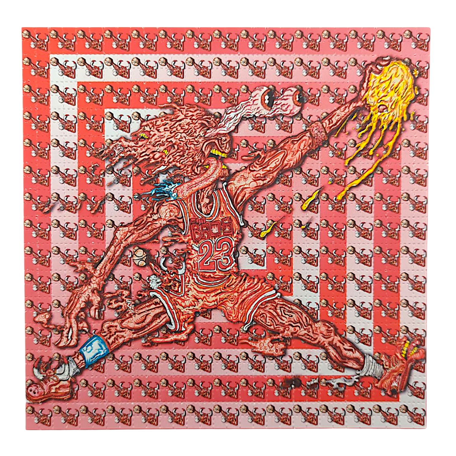 Aaron Brooks x Vincent Gordon (Melty Bros)
Melty Jumpman, 2025
Archival Pigment Print on Perforated Blotter Paper
7.5 x 7.5 in
Edition of 100

Hand signed + numbered by the artists. Perforated and published by Zane Kesey in Pleasant Hill, OR.