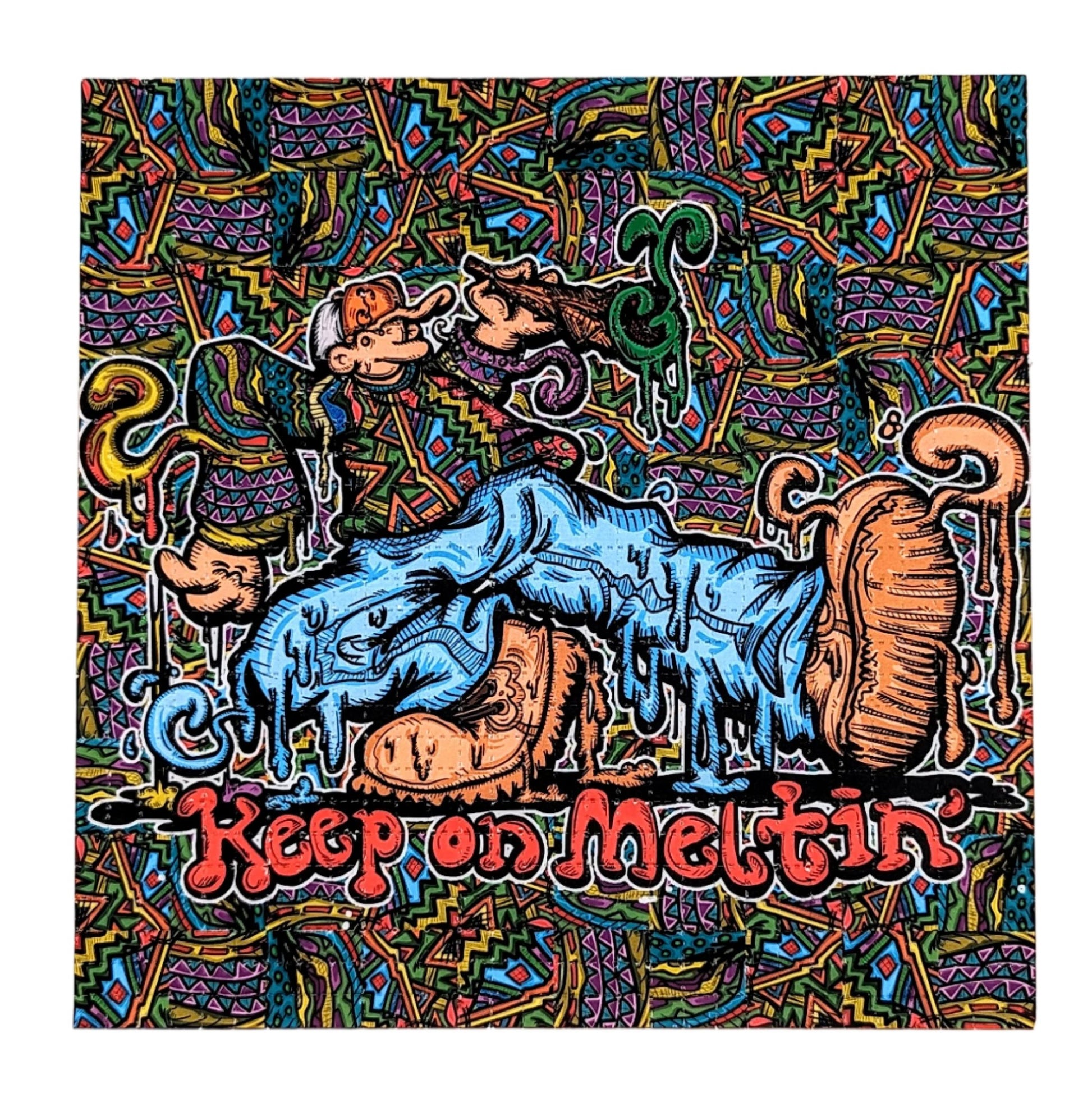 Vincent Gordon x Grassroots Keep on Melting Archival Pigment Print on Perforated Blotter Paper 7.75 x 7.75 in Edition of 100  Hand Signed + Numbered by Vincent Gordon. Perforated and published by Zane Kesey in Pleasant Hill, OR.