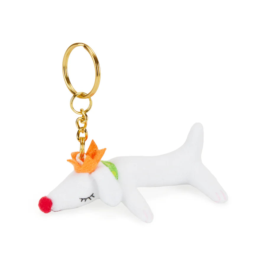 Yoshitomo Nara Walk On Plush Keyring 

Plush figure with metal ring 
Approx. 3.25 x 2.25 x 1.25 in 
Keyring features Yoshitomo Nara's emotive & iconic character, Pup King, who is a recurring figure of a white dog wearing a crown 
