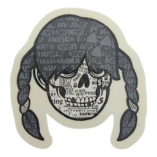 Zoltron Sue Nami's Head (Black & White) Sticker

3 x 3" die cut vinyl sticker
Screen printed on clear vinyl
Weatherproof