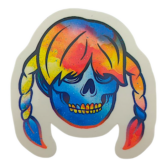 Zoltron Sue Nami's Head Sticker

3 x 3" die cut vinyl sticker
Screen printed on clear vinyl
Weatherproof