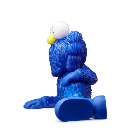 KAWS Time Off (Blue), 2023 Vinyl figure 7.1 x 11 x 5.9 in  KAWS is continuing his new standing tradition of Valentine's Day drops, with the release of his TIME OFF Vinyl Figures. The TIME OFF vinyl figure is lying down on his right side, with his legs crossed, and right hand supporting its head. The pink BFF figure has pink "X" marked eyes and "X" marked hands and feet, identical to KAWS’ Companion character. Each figure measures 7.1 x 11 x 5.9" and comes with a protective KAWS branded box.