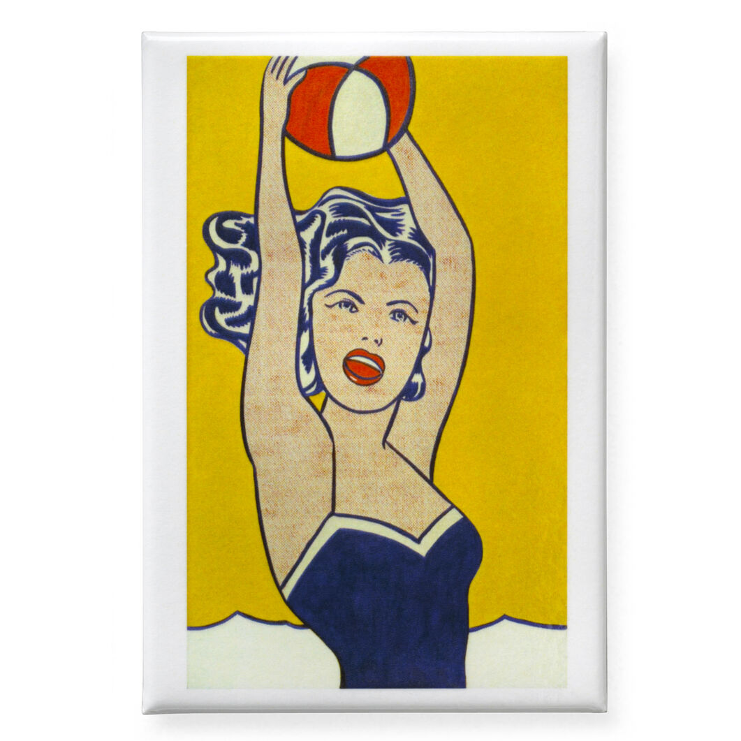 Roy Lichtenstein "Girl with Ball" Magnet  This magnet features Roy Lichtenstein's "Girl with Ball" (1961), an artwork in the MoMA’s collection, and measures 2.25 x 3.25 inches.  Roy Lichtenstein (American, 1923-1997). Girl with Ball. 1961. Oil on canvas, 60 1/4 x 36 1/4" (153 * 91.9 cm). The Museum of Modern Art, New York. Gift of Philip Johnson.  ©Estate of Roy Lichtenstein. ROY LICHTENSTEINⓇ Magnet © 2017 The Museum of Modern Art, New York, NY 10019 Made in the U.S.A.