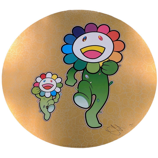 Takashi Murakami Flower Parent and Child, Rum Pum Pum, 2021 Offset lithograph, cold stamp, high gloss varnishing 21.7 in diameter Edition of 300  Hand Signed + Numbered by the artist.   © Takashi Murakami/Kaikai Kiki Co., Ltd. All Rights Reserved.