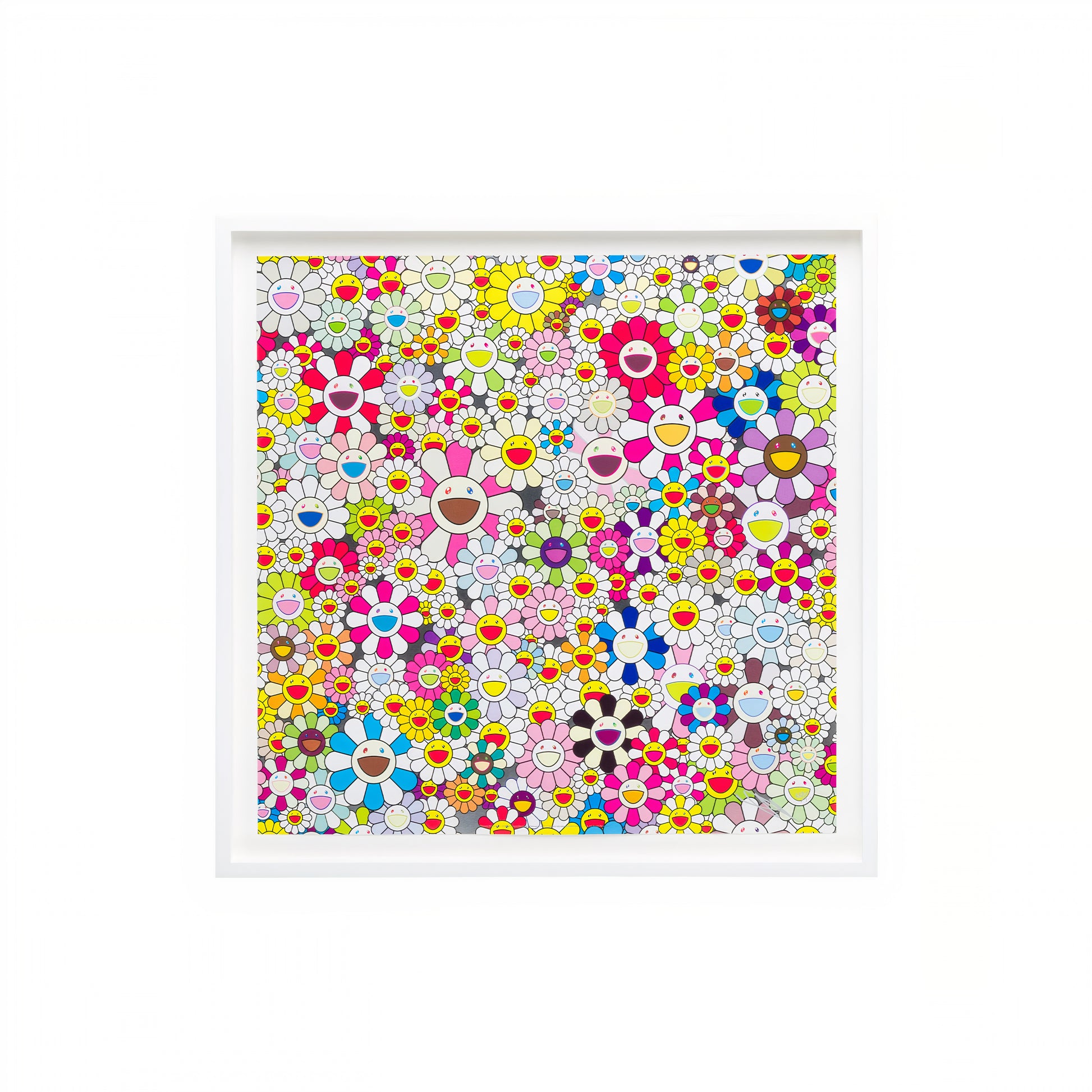 Takashi Murakami Flowers Blooming In The World And The Land Of Nirvana (4), 2013 Offset lithograph on wove paper 19 5/8 × 19 5/8 in (49.8 × 49.8 cm) Edition of 300  Hand Signed + Numbered by the artist