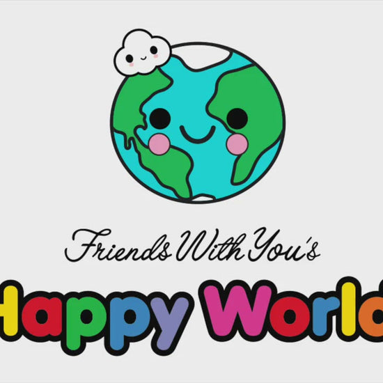 Happy World™ character, Peanut Butter, from FriendsWithYou™ shaped plush is covered in soft fleece with embroidered details.   Designer: FriendsWithYou Size: 7 x 11.5 x 15.5 in Year of Design: 2022 Age: Adults, Kids - 5 and up, Teens